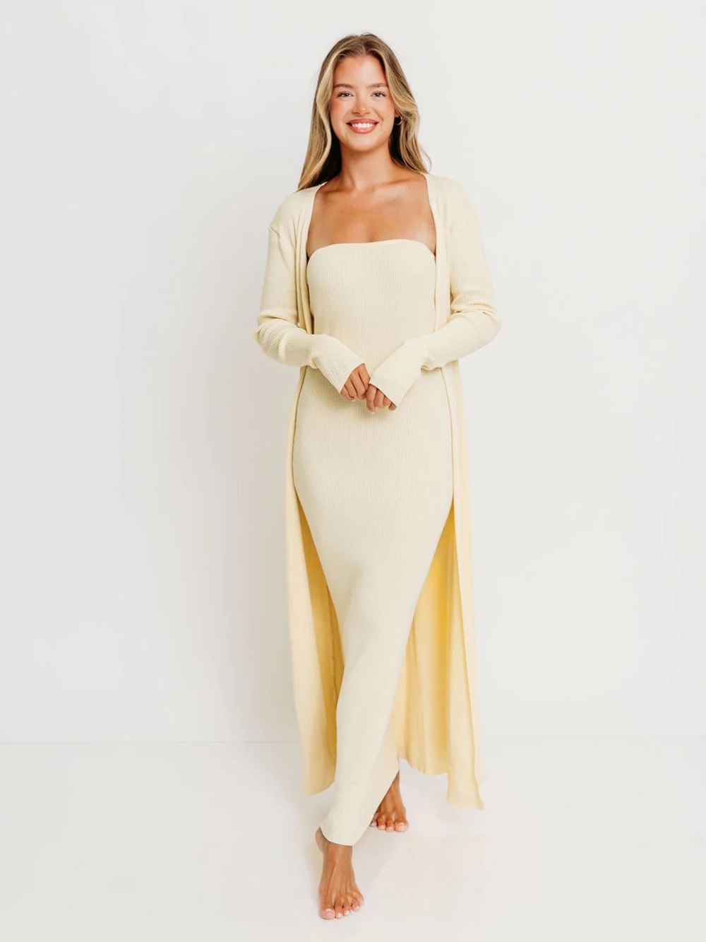 Worth Collective Lemon Knit Maxi Dress with Longline Cardigan
